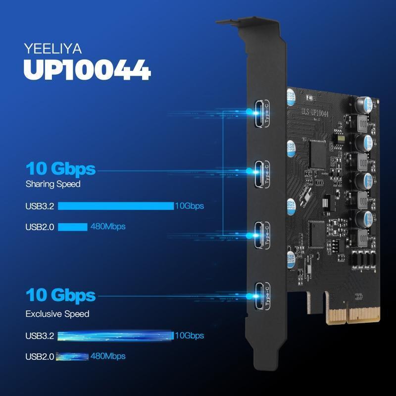 Usb 3.1 PCIE Expansion Card 4 Ports PCI-E to 20G USB3.1 Type C Adapter ASM3142