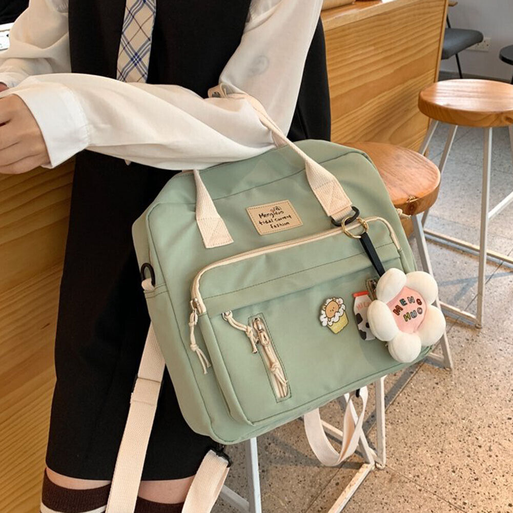 Women Hit Color Messenger Bag Preppy Style School Large Backpack (Green)