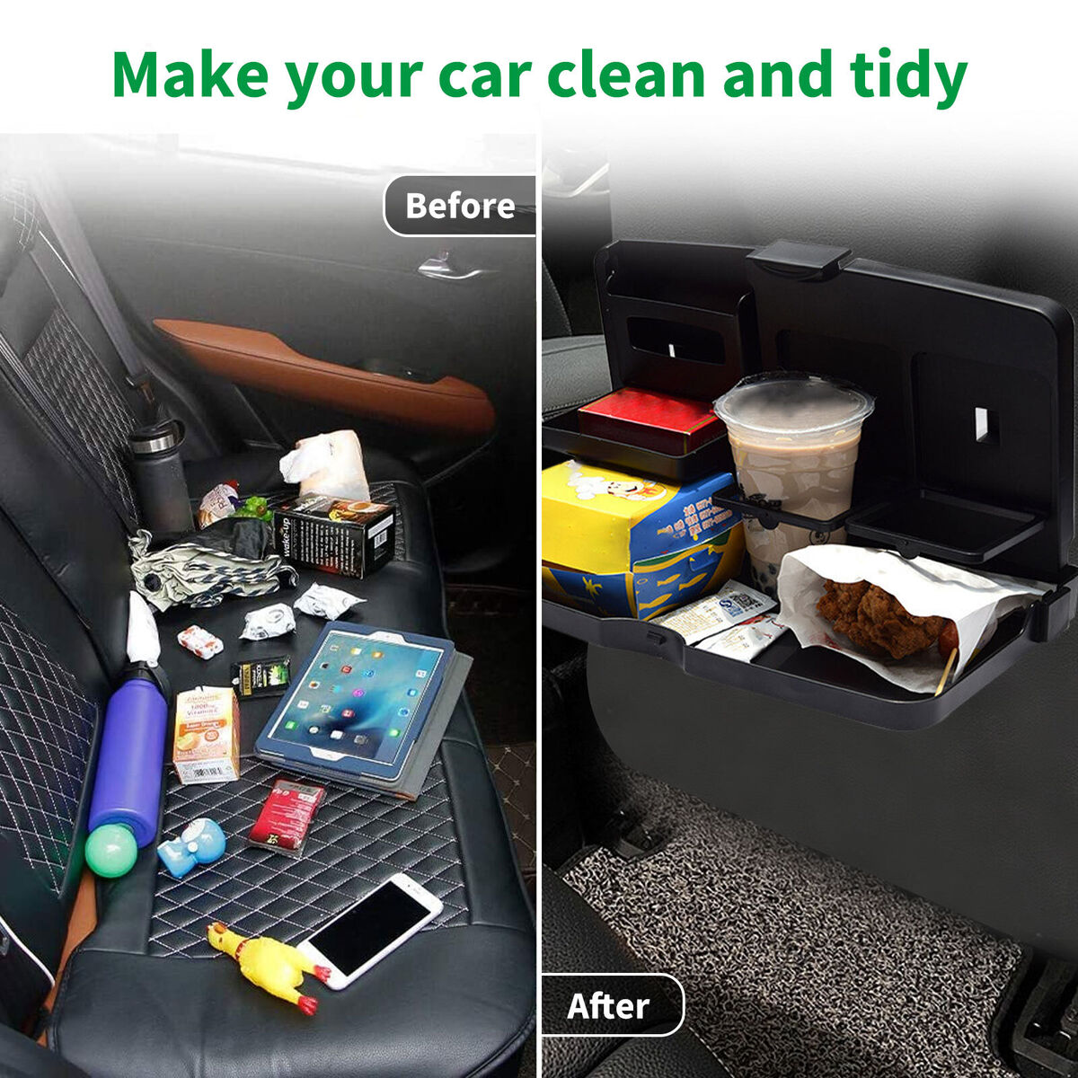 Car Food Seat Back Tray - Vehicle Organizer for Meals Tray with Cup Holder