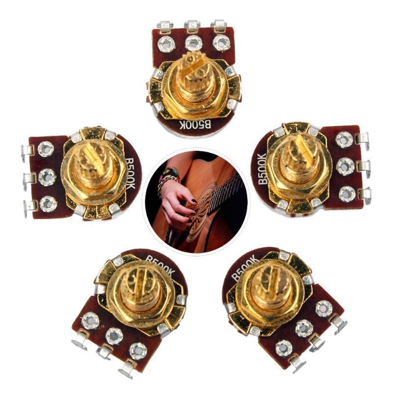 5Pcs B500k Potentiometer Splined Pot Electric Guitar Bass Effect Amp Tone Volume