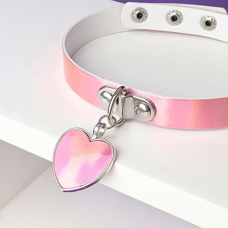 Gothic Jewelry Goth Leather Choker Necklace Heart Pendant Punk Collar Choker