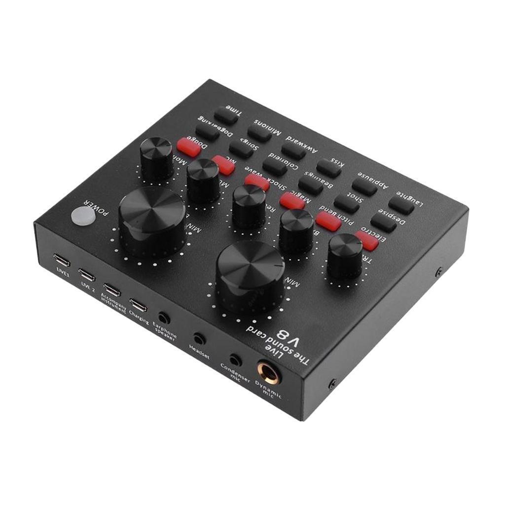 V8 USB Headset Live External Sound Card Dual DSP 12 Sound Effect Audio Mixer