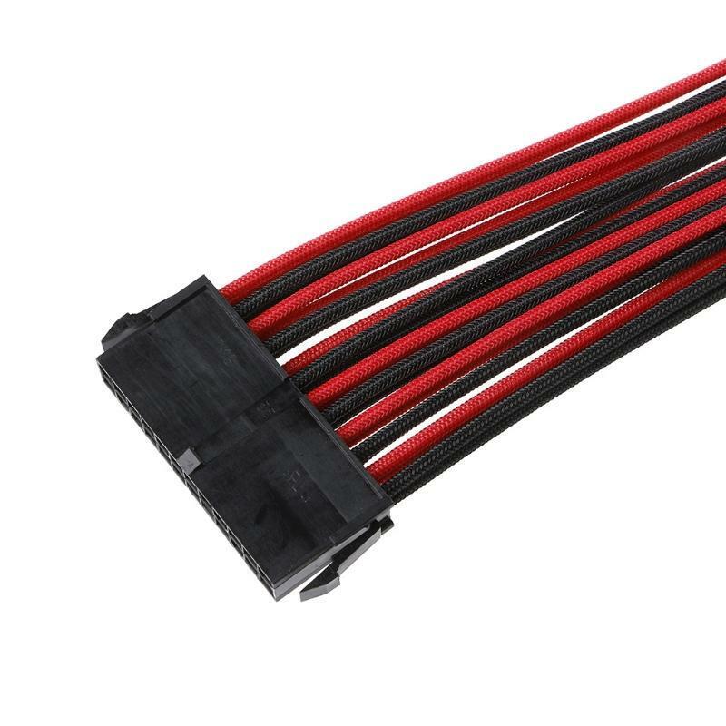 High quality 24Pin ATX EPS PSU Black & Red Single Sleeved Power Extension Cable