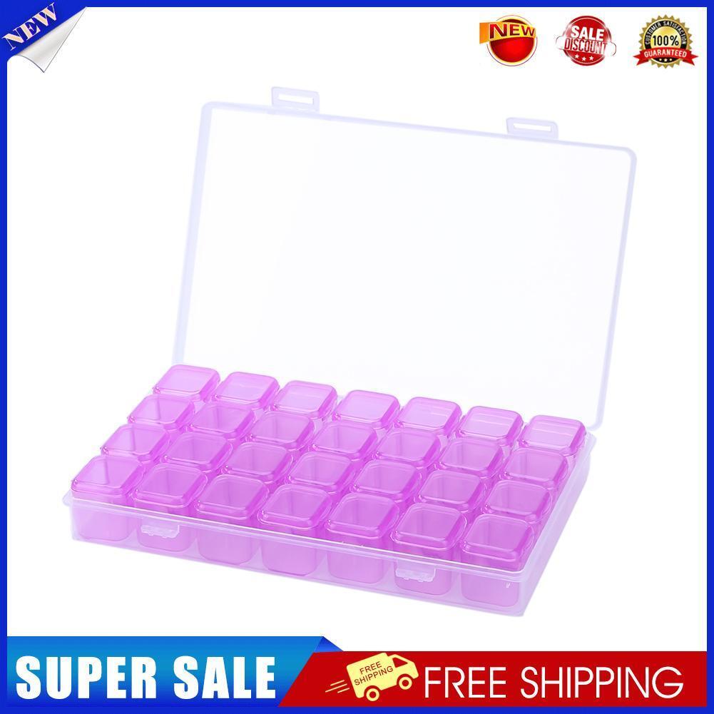 28 Slots Storage Box Nail Art Rhinestone Jewelry Display Case (Purple)