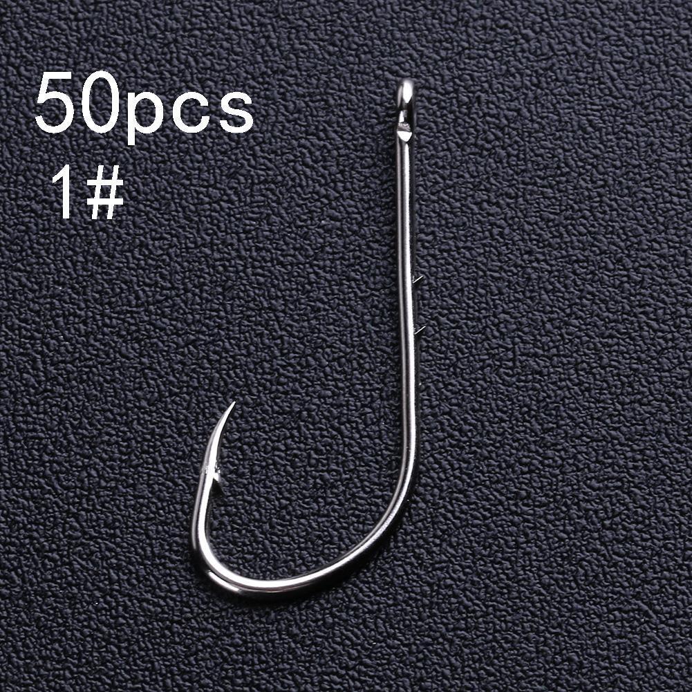 50pcs High Carbon Steel Barbed Fishing Hooks Sea Fishing Bait Holders(No.2)