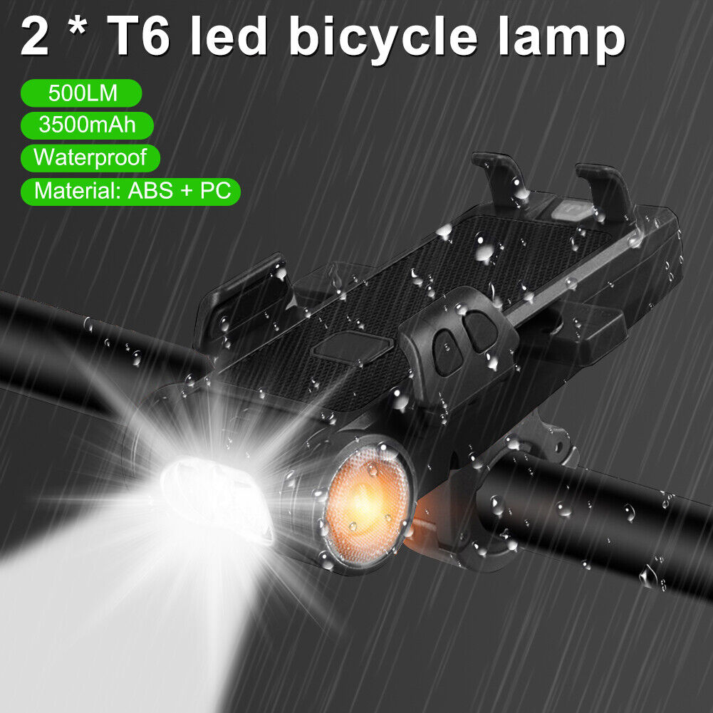 T6 LED Bicycle Light 500LM USB Bike Front Flashlight Phone Holder (3500mAh)