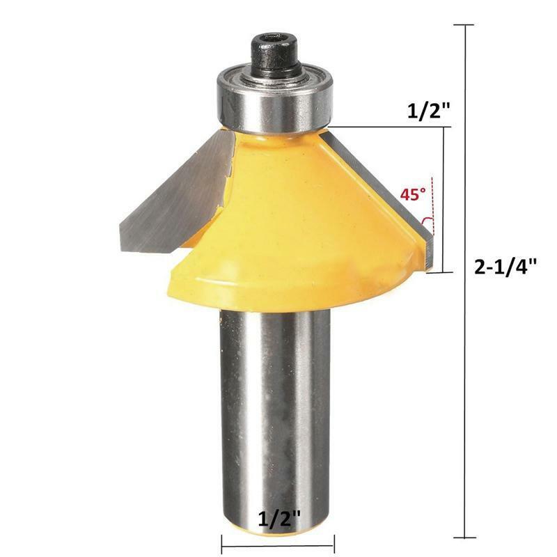 45° Chamfer & Bevel Edging Router Bit 1/2" Shank 2-1/4" Woodworking Tool New