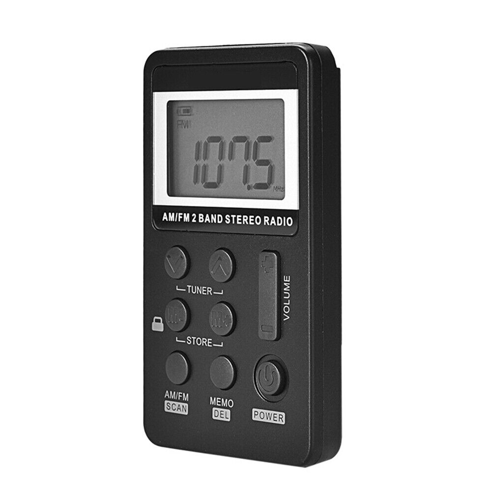 Portable Dual Band AM/FM Pocket Radio Digital Display Mini Radio (Black)