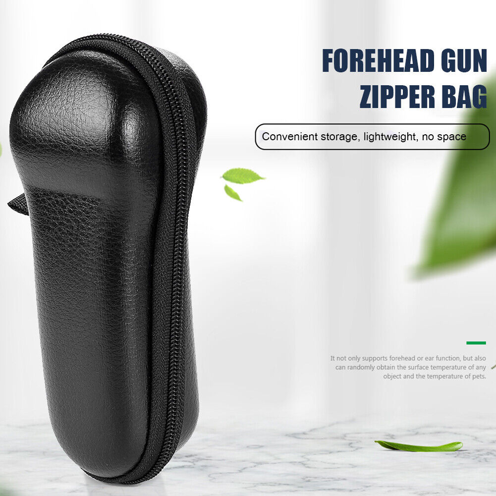 Forehead Thermometer Storage Bag Portable PU Leather Shockproof Zipper Bag