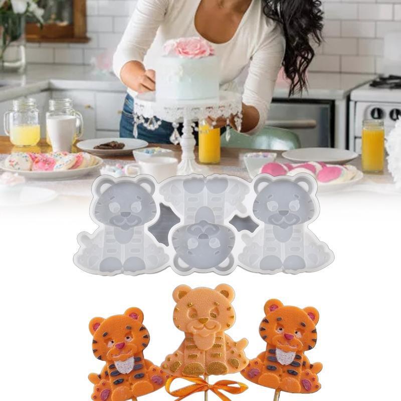 Cute Tiger Lollipop Shape Silicone Mould DIY Jelly Mold Candy Molds Fondant Mold