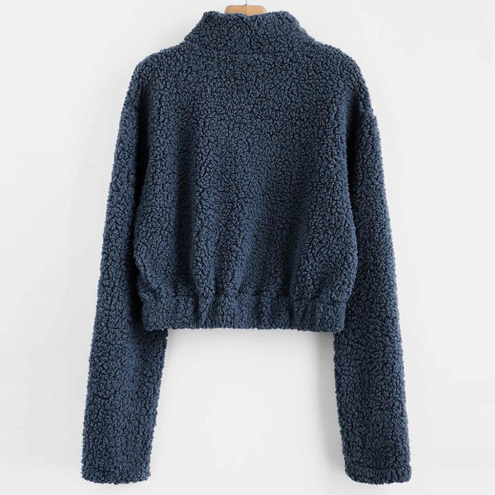 Women Fleece Jacket Thickened Coat Chic Warm Streetwear (Navy Blue M)