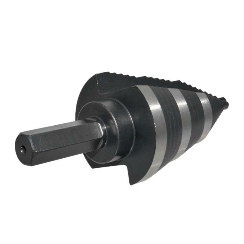 Dual-Fluted Stepper Bit 3/8" Hex Shank 7/8 to 1-3/8" for Cutting Metals Plastic