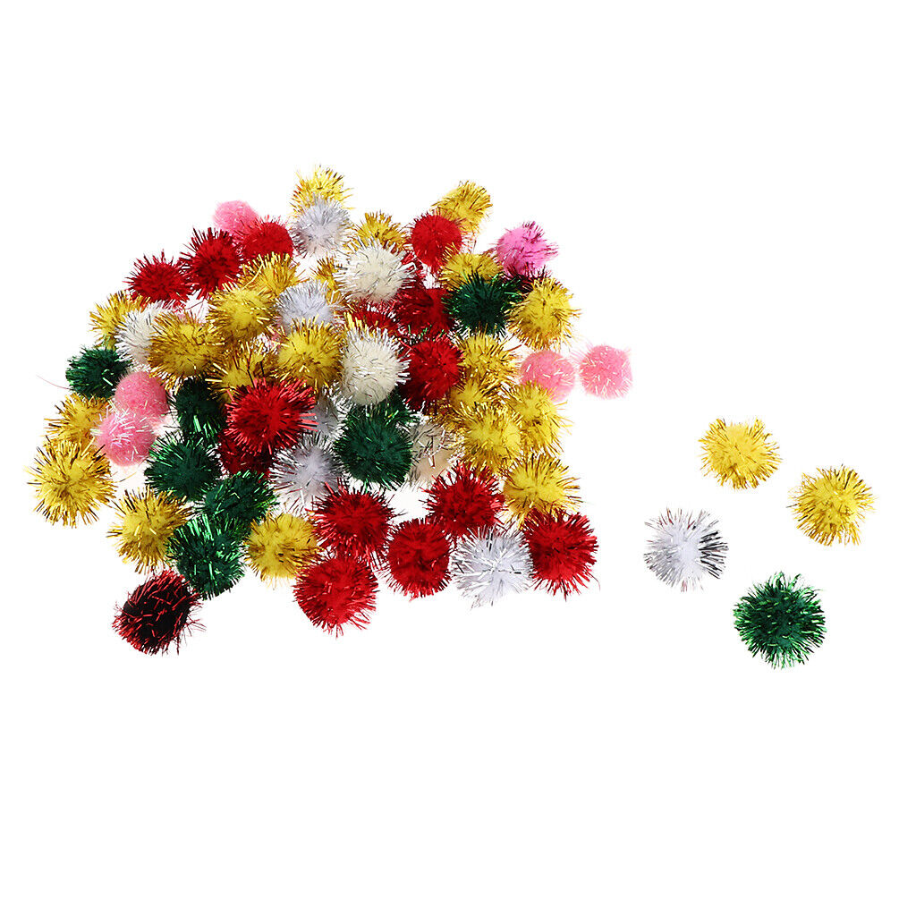 70pcs 25mm Glitter Tinsel Pompom Balls for Play Ball Kitten Cat