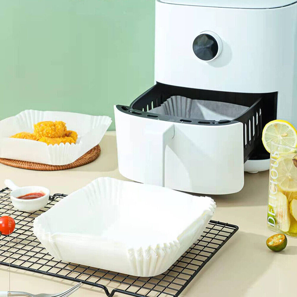 100pcs Air Fryer Paper Liner Mat Steamer Oven Baking Paper Tray (D White)