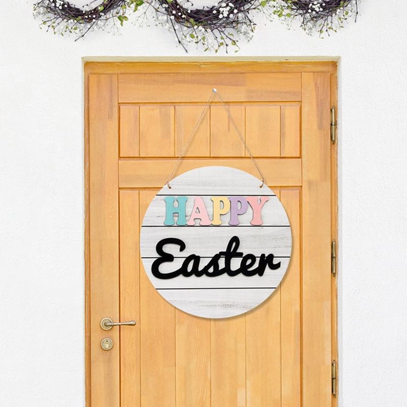 Happy Easter Wooden Hanging Sign Rustic Front Door Hanger Festival Wall Decor