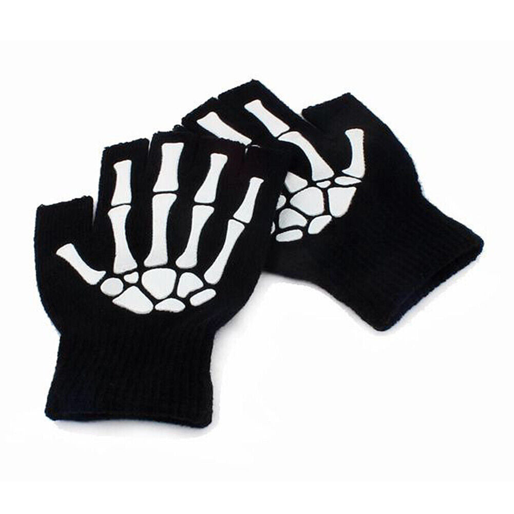Knitting Gloves Women Men Half Finger Skeleton Cycling Mittens Hand Warmer
