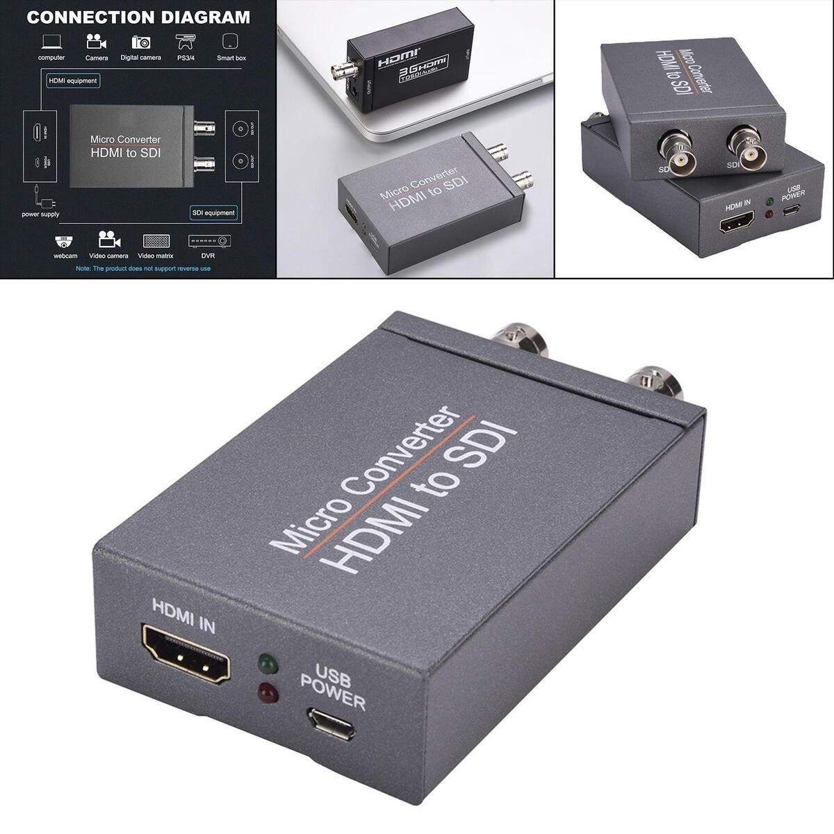 1080P HDMI to SDI Converter 2.970 Gbit/s 3G-SDI for Camera Home Theater Gray