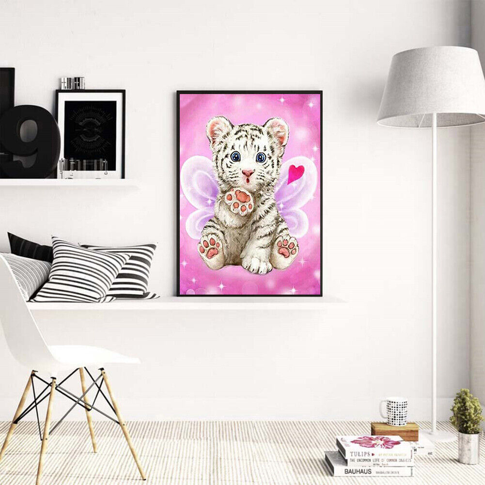Cartoon Tiger Full Drill Round Diamond Painting DIY Mosaic Kit for Bead Art