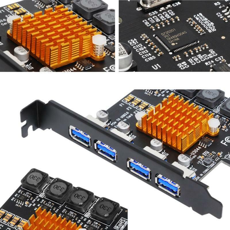 FAST USB 3.0 PCI-E PCIE 4 PORTS Express Expansion Card Adapter 8A Power+Heatsink