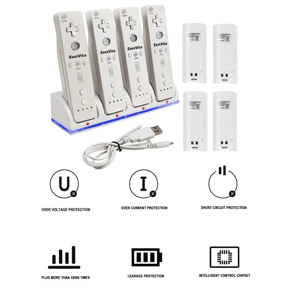 4 Port Charger Stand Dock Station for WII Game Console (White No Battery)