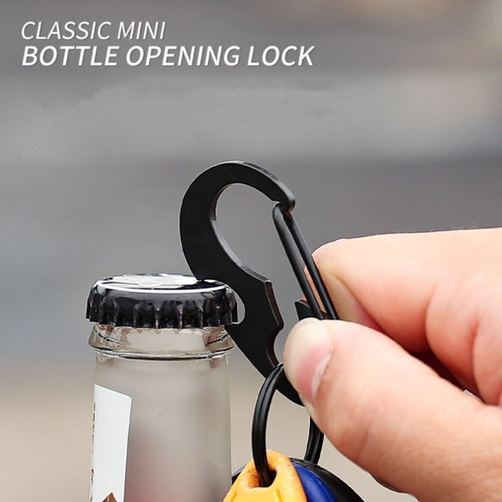 Metal Outdoor Camping D Shape Buckle Keychain Spring Hook Bottle Opener