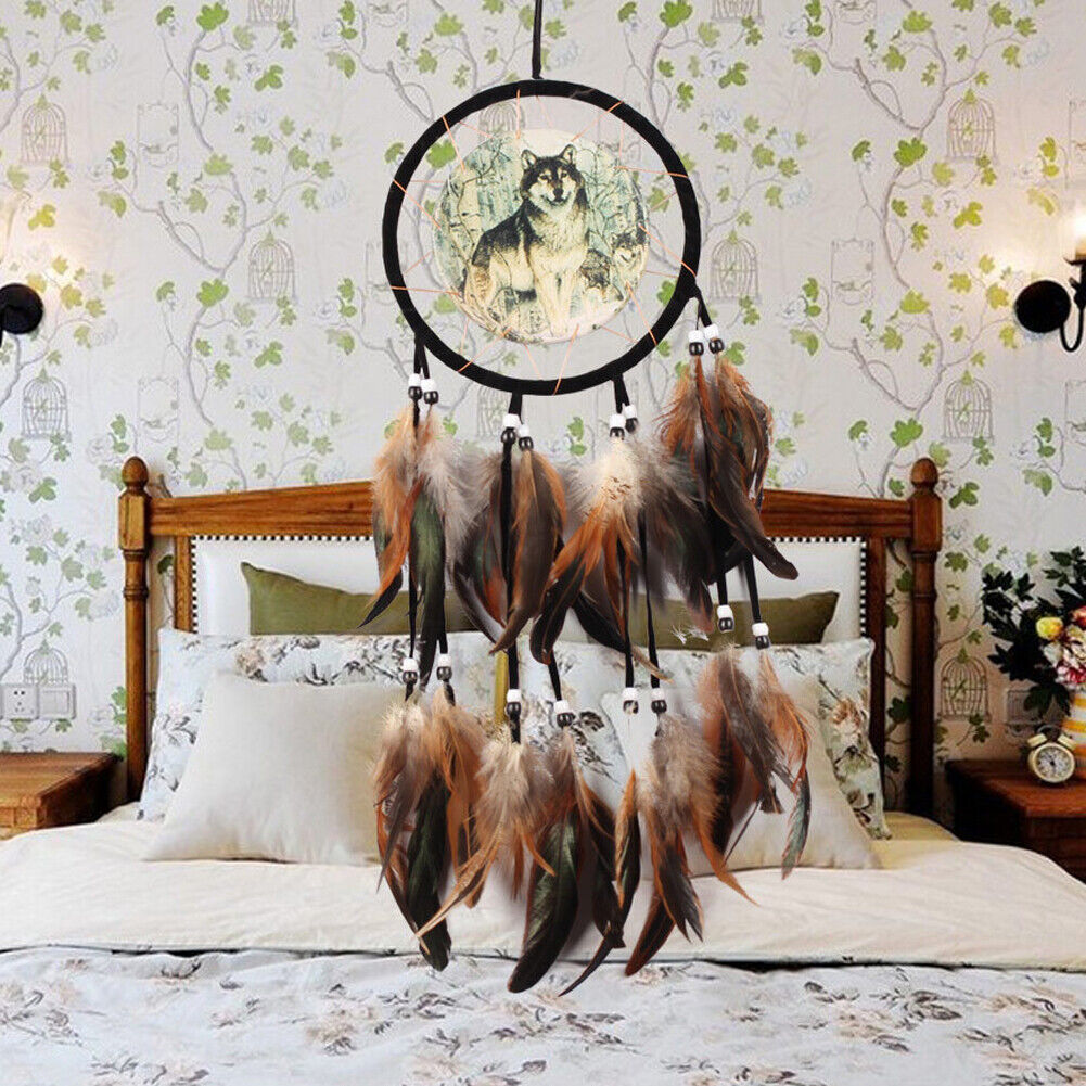 Wolf Totem Dream Catcher Feather Bead Hanging Decor Ornament