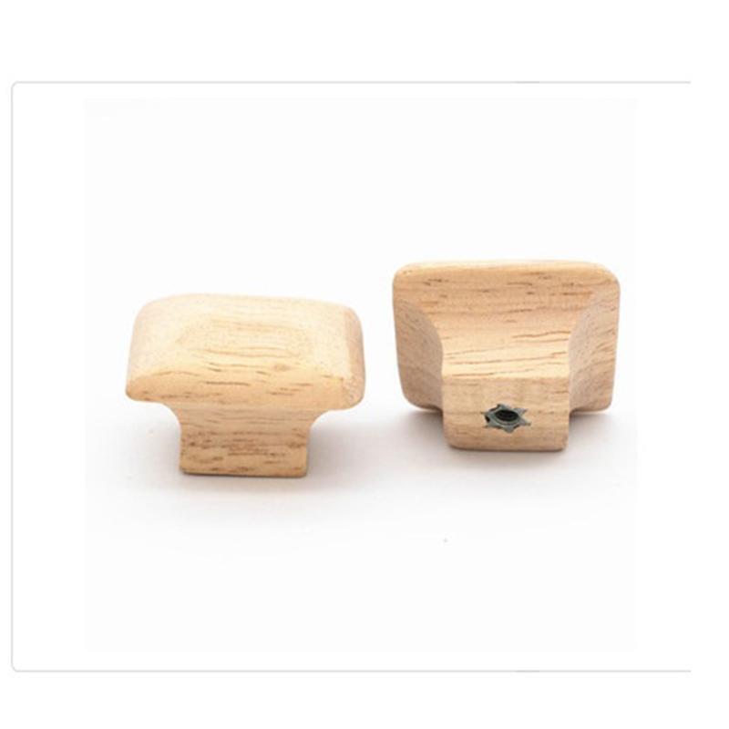 6x Rubber Wood Dresser Knob Cabinet Door Handle Square Wardrobe Pulls Non-toxic