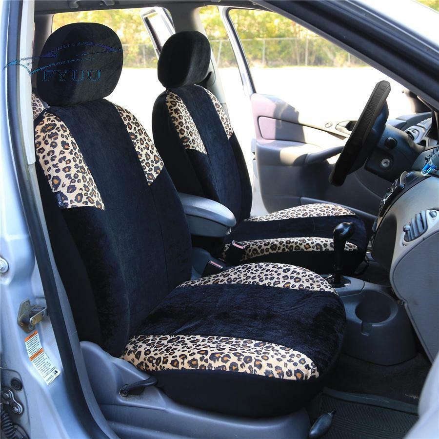 5 Seat Lush Velour Seat Cover Split Bench Leopard Full Set For Car SUV Truck