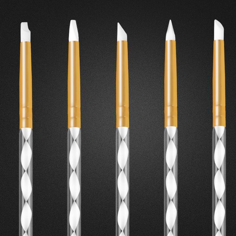 5Pcs/set Silicone Tip Paint Pens Handle Gel Nail Art Carving Drawing Pen Crafts