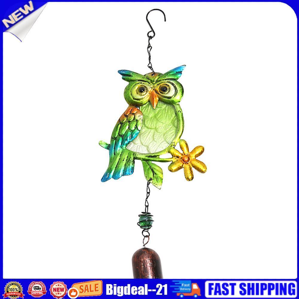 Owl Wind Chimes Outdoor Crafts Metal Glass Painted Bell Hanging Pendants