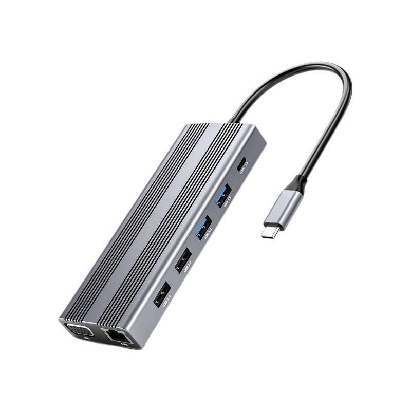 12-Port Portable 3.0 USB C Hub Support 4K 30Hz Video Transmission for Mobile HDD