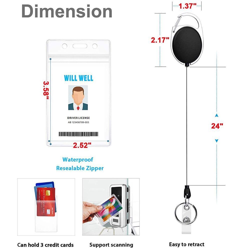 Clear Reel Clip ID Card Holder Credit Card Case Retractable Badge Holders