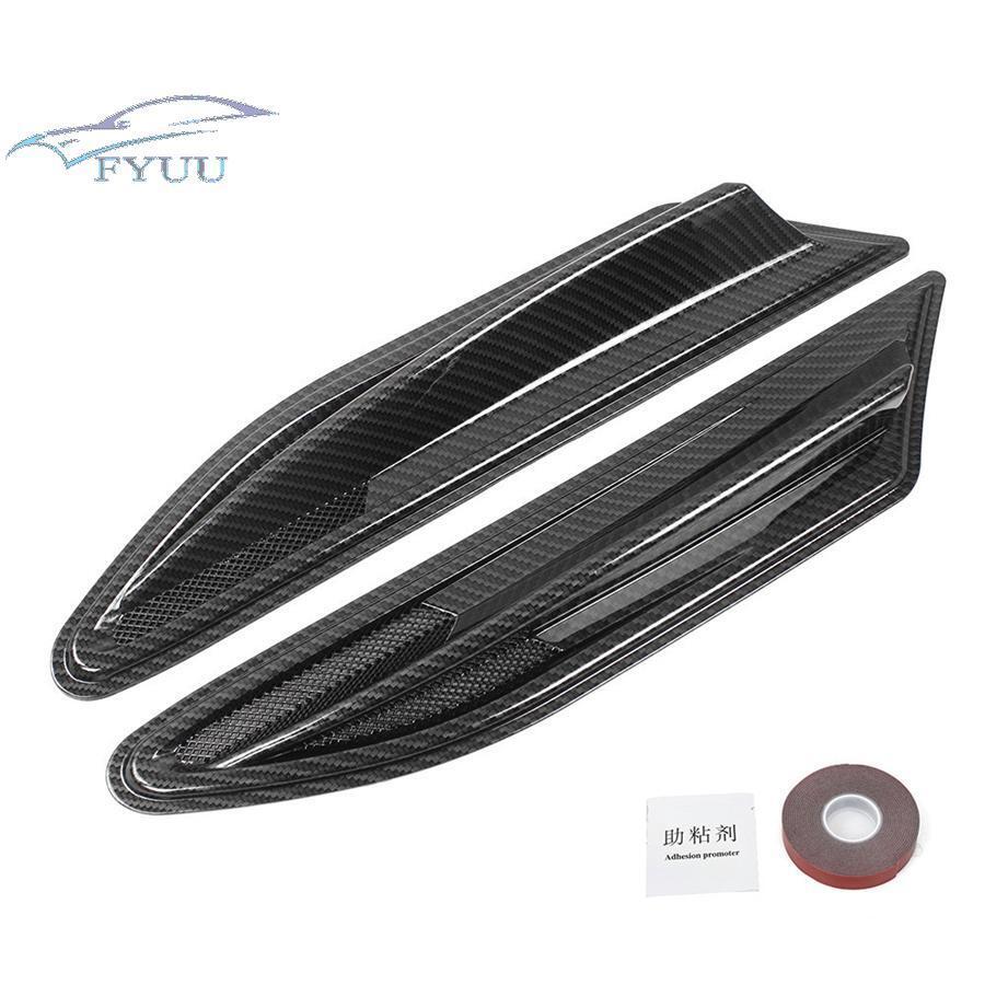 2 Pcs Black Carbon Fiber Look Car Side Fender Decoration Air Oulet Vent Covers