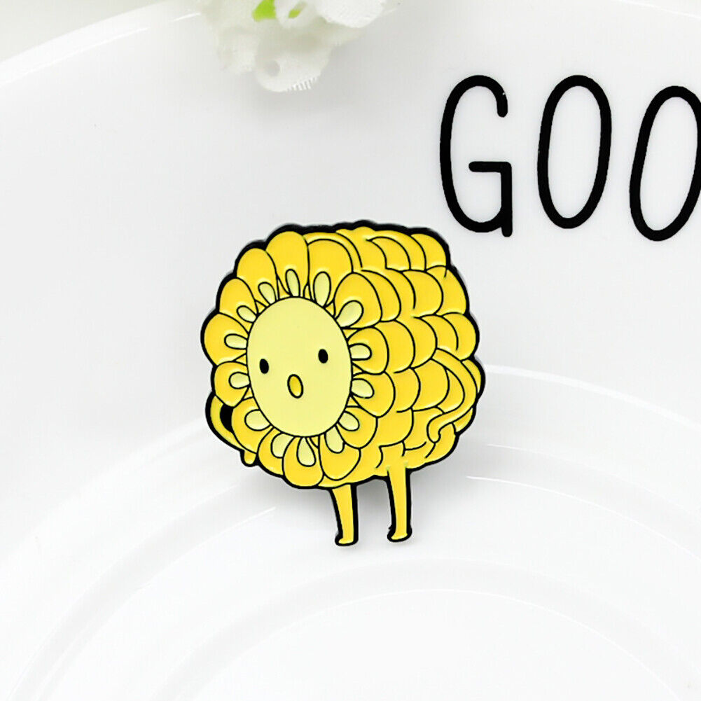 Cartoon Smile Face Brooch Cereals Sunflower Jacket Lapel Pin Badge Decor