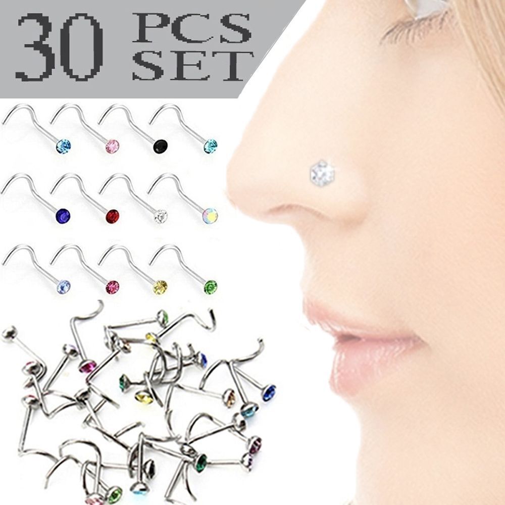 Fashion Surgical Steel Nostril Hoop Nose Piercing Crystal Screw Stud Nose Ring