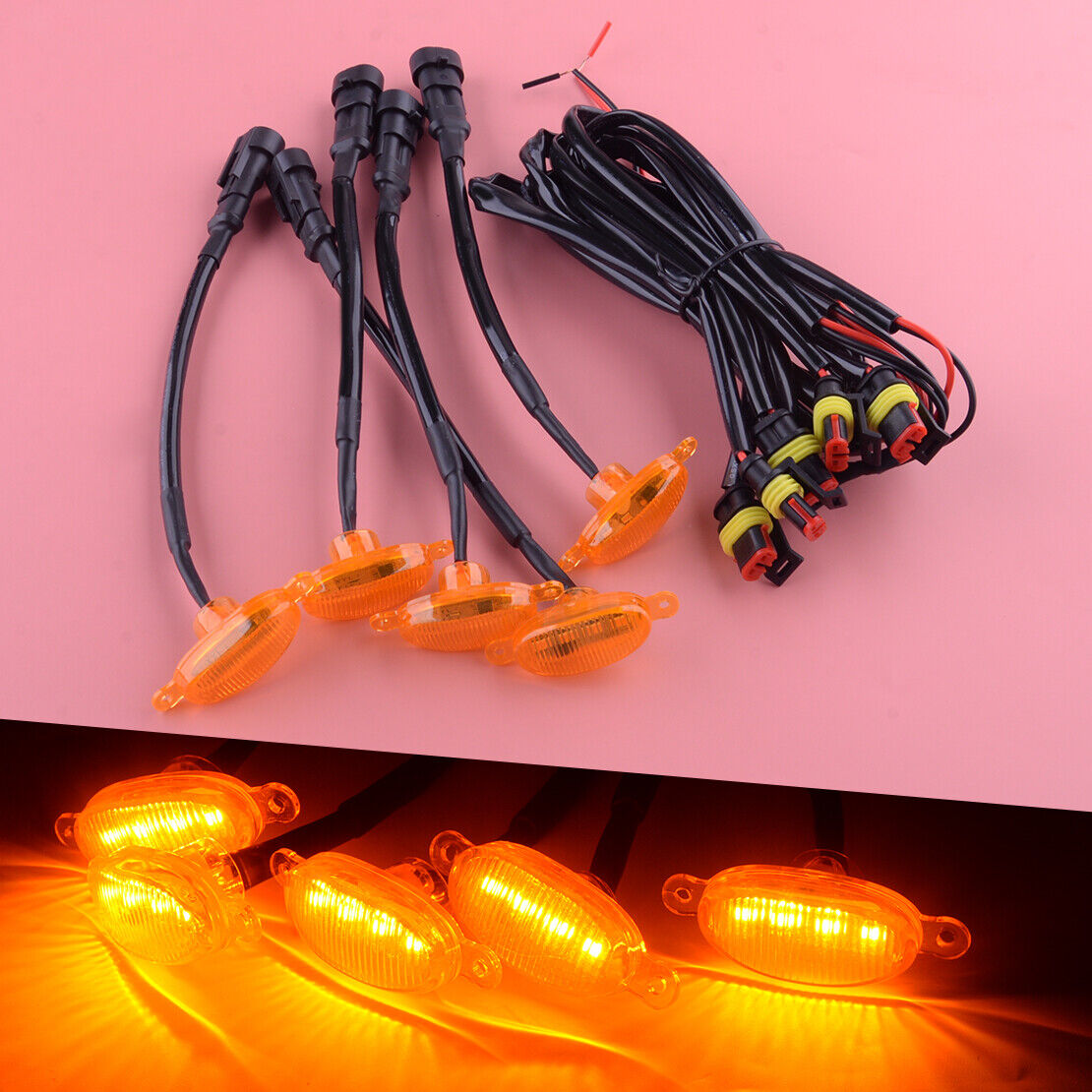 Fit for Ford Bronco 2021 Car LED Amber Front Grille Light Mark Light 5pc