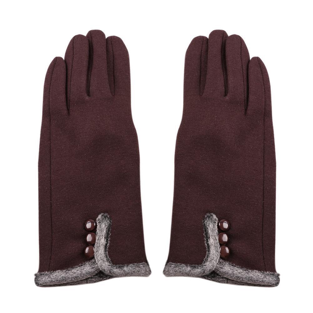 Fashion Women Screen Touch Guantes Winter Warm Casual Fleece Gloves (Coffee