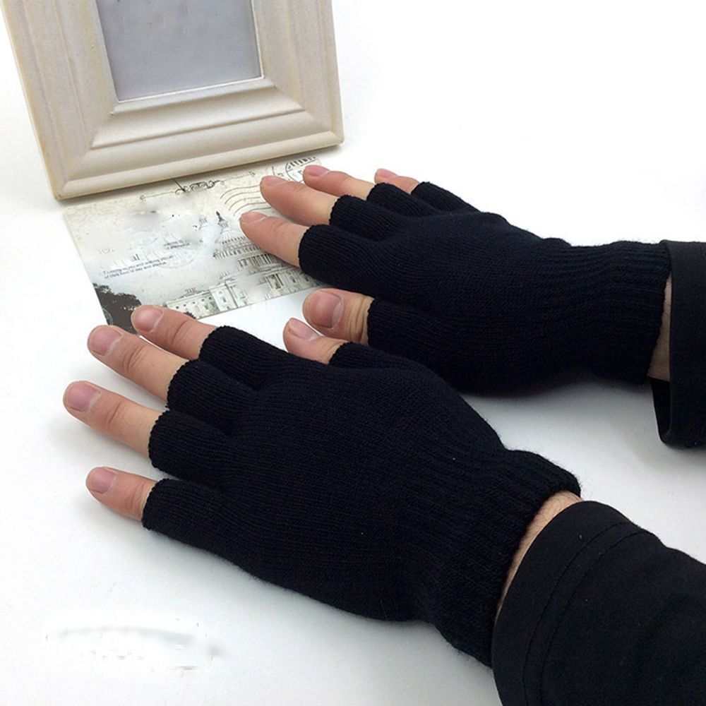 Fashion Novelty Black handwear Half Finger Warm Knitted glove Fingerless Gloves