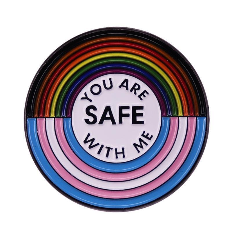 You Are Safe With Me Rainbow Flag Pride Lovers Enamel Brooch Lapel Pins Decor