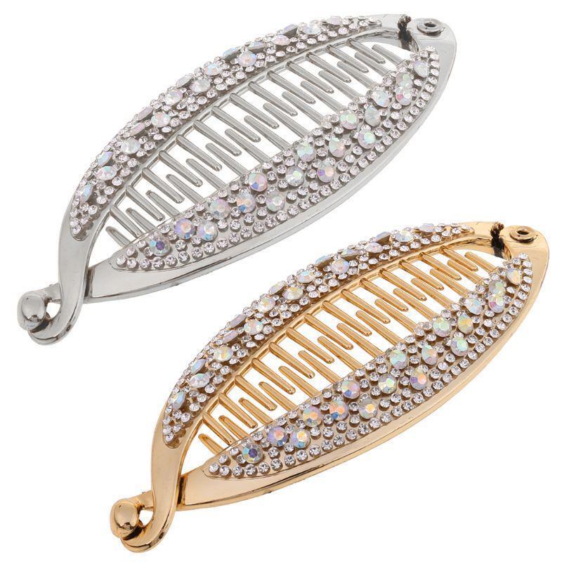 2Pcs Shiny Crystal Hair Claw Banana Clip Fish Shape Barrettes Hairpins For Women