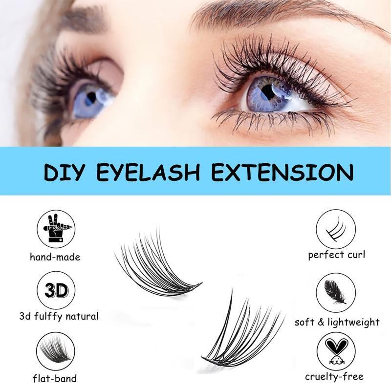 DIY Eyelash Extension,Glue Bonded Band Cluster Lashes Individual Eyelashes Kit
