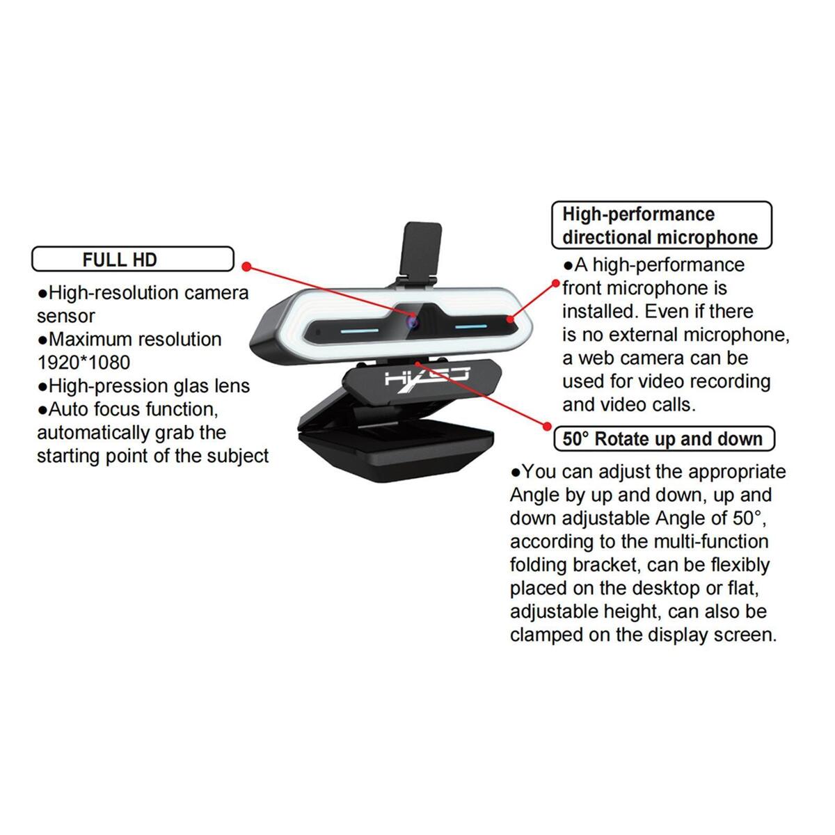 Full HD 1080P Webcam Noise Cancelling Adjustable Angle 60FPS USB Web Camera for