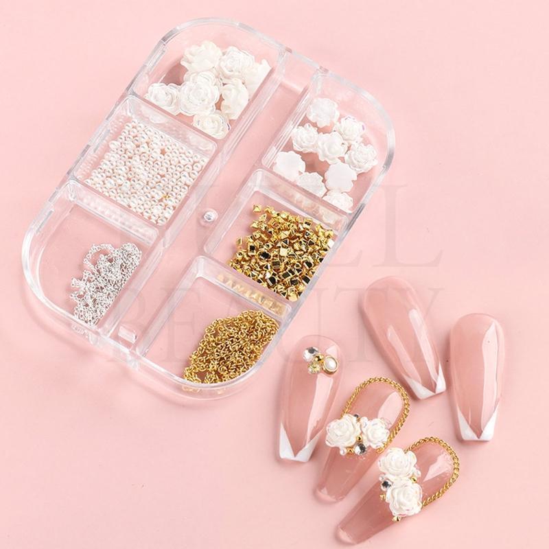 Nail Beads Charms,Metal Nail Chain Jewels Flower Nail Art Decorations,Nail Studs
