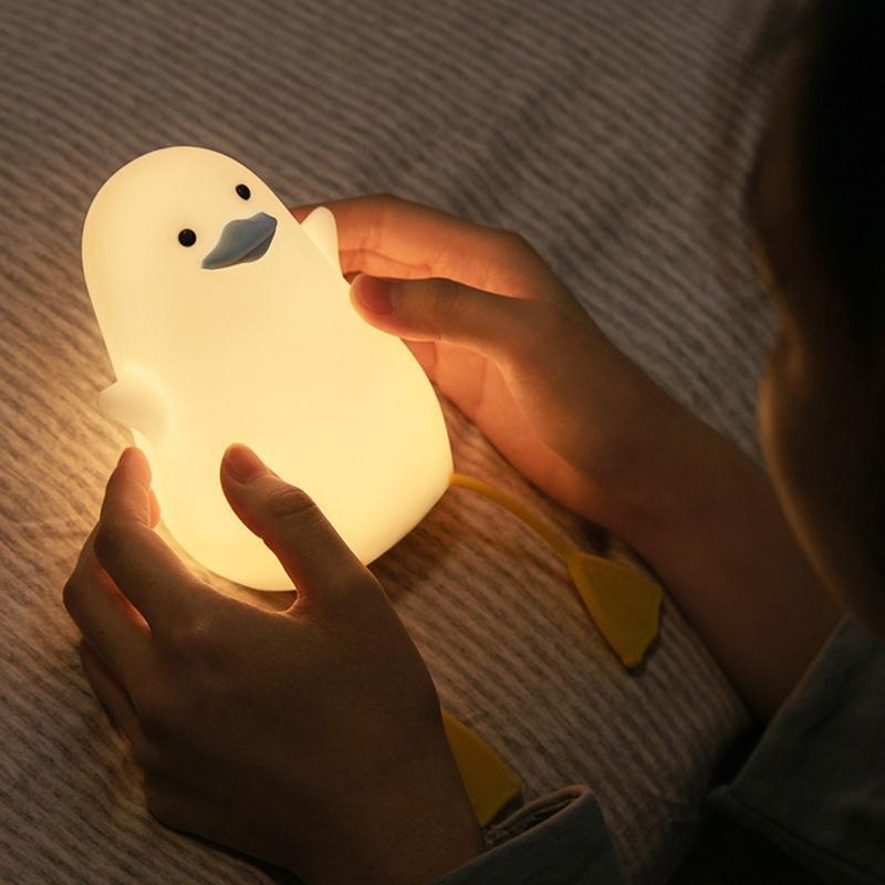 2 in1 Mini Duck Night Light with Mobile Phone Holder Cartoon Touch Lamp for Kids