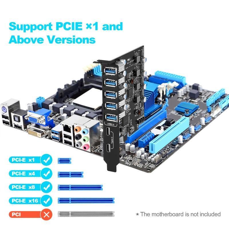 5G Usb 3.0 Pcie Card 7-port PCI-E to USB3.0 Type C Expansion Adapter Card for PC