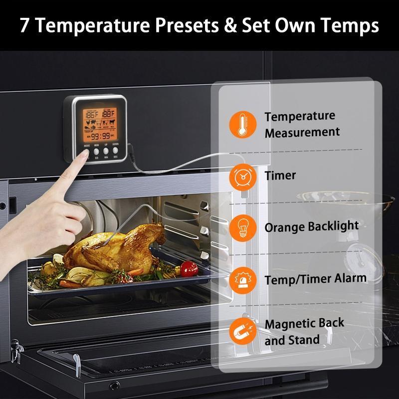 Cooking Food Candy Thermometer Timer with Stainless Steel Probe Backlight