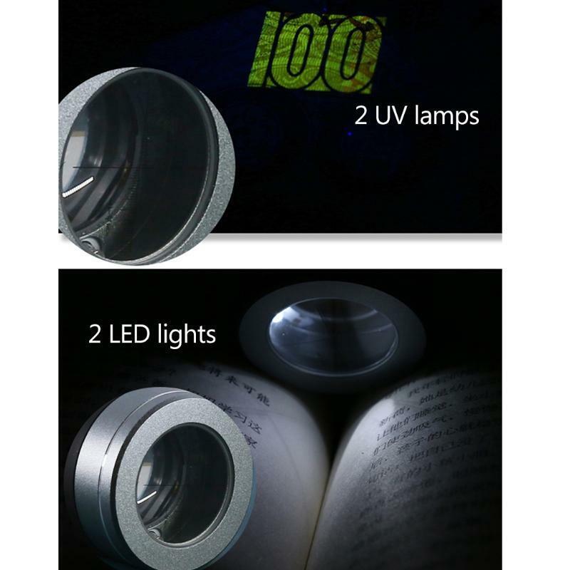 10X Metal Magnifying Glass USB Charging Lens Loupe Magnifier with Scale LED UV