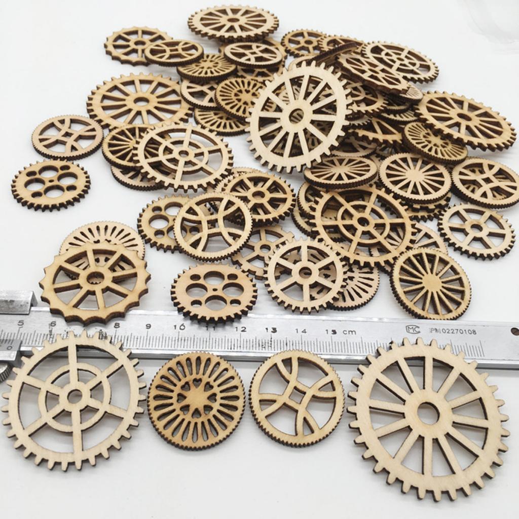150Pcs Mixed Hollow Gear Unfinished Wood Pieces Wood Hanging Embellishments