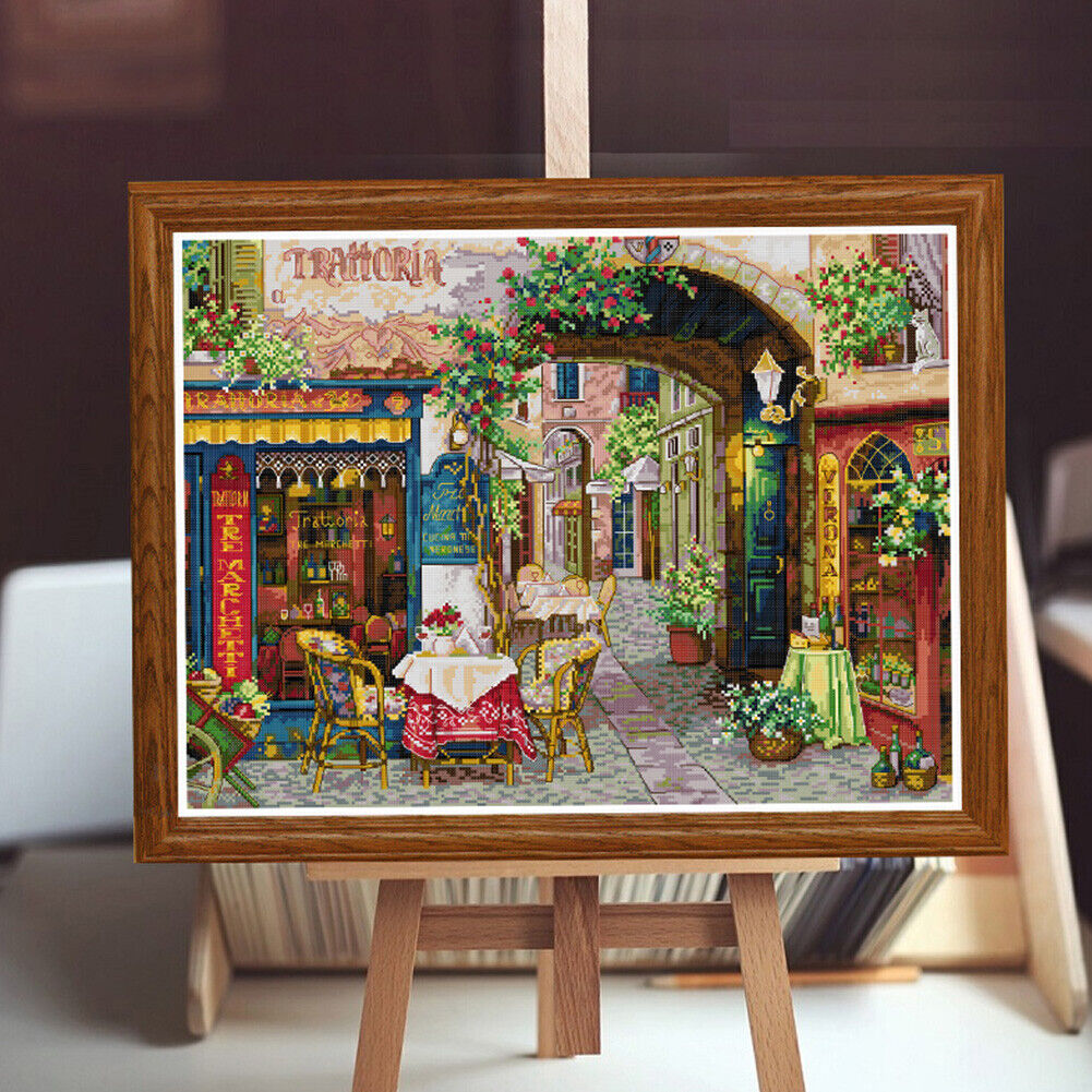 Stamped Full Embroidery 11CT DIY Verona Cafe Cross Stitch Canvas Kit Craft