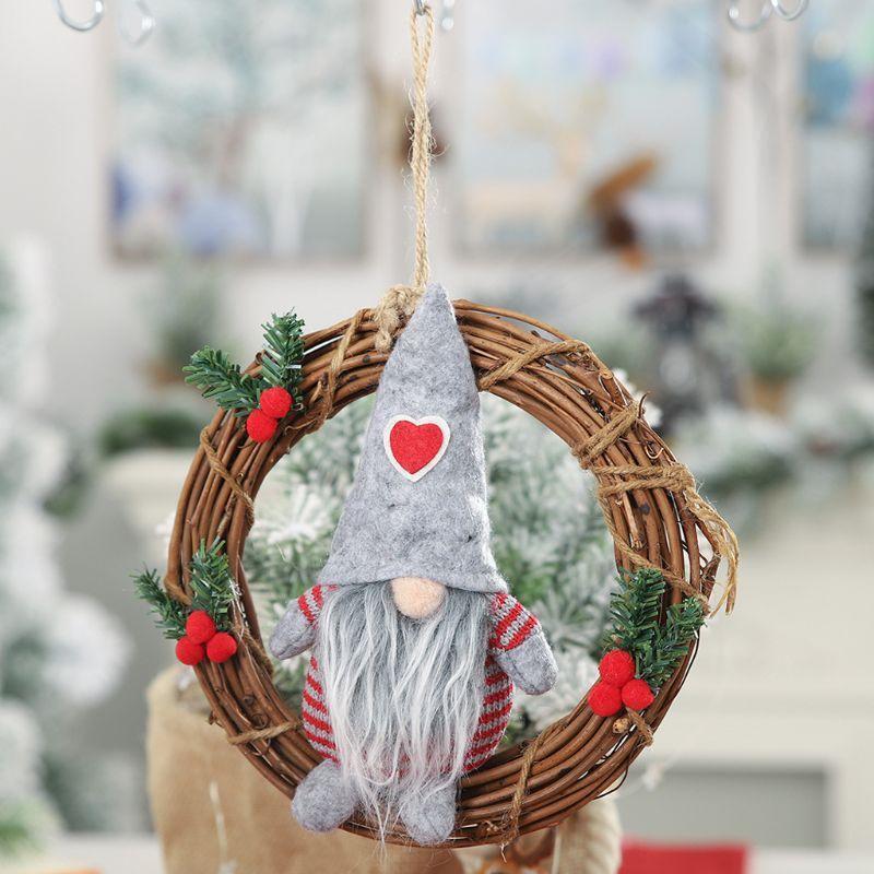 3 Pcs Handmade Swedish Tomte Santa Gnome Plush on Rattan Wreath- Scandinavian No